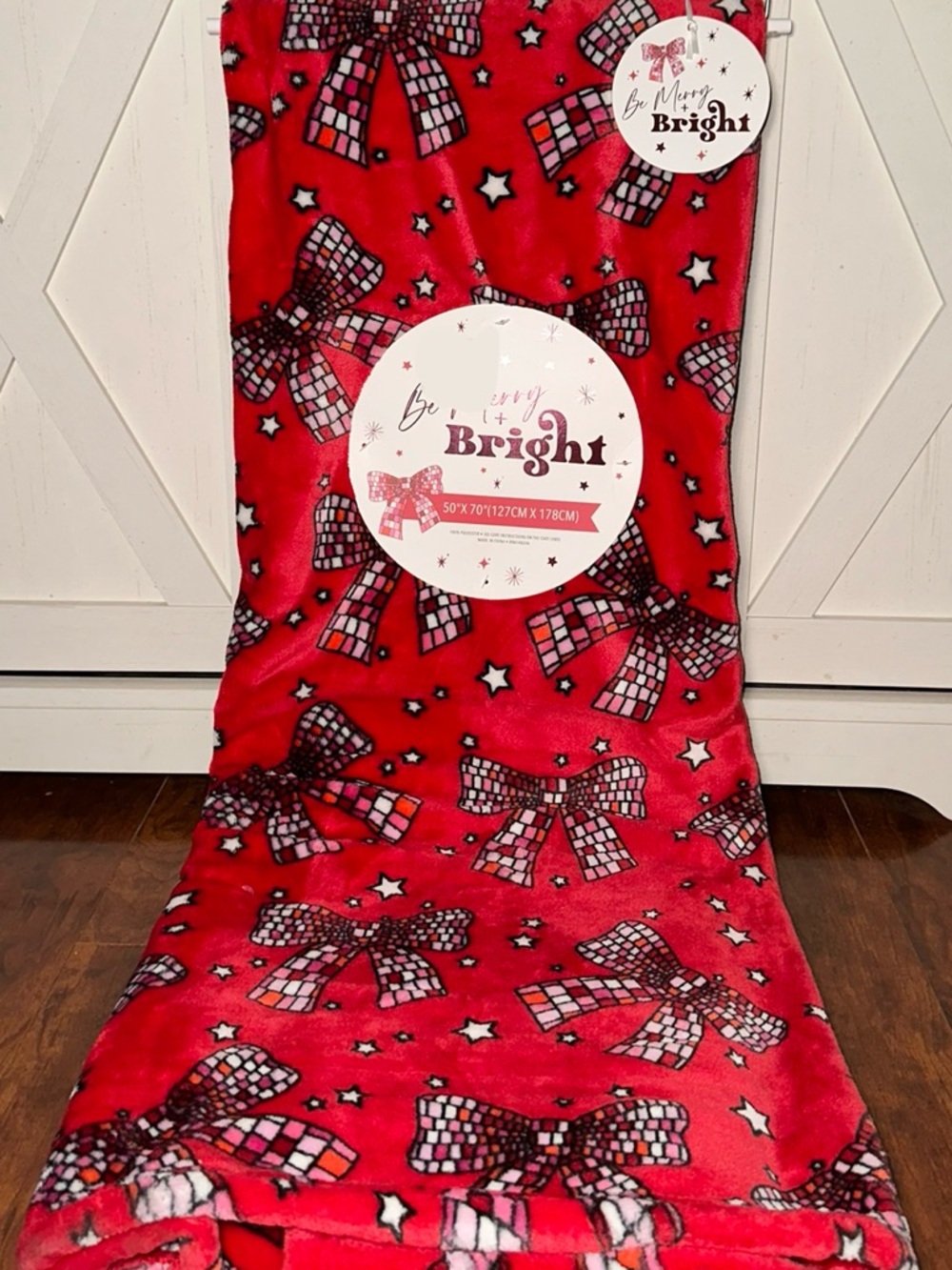 Red Holiday Disco Bow Plush Throw Blanket